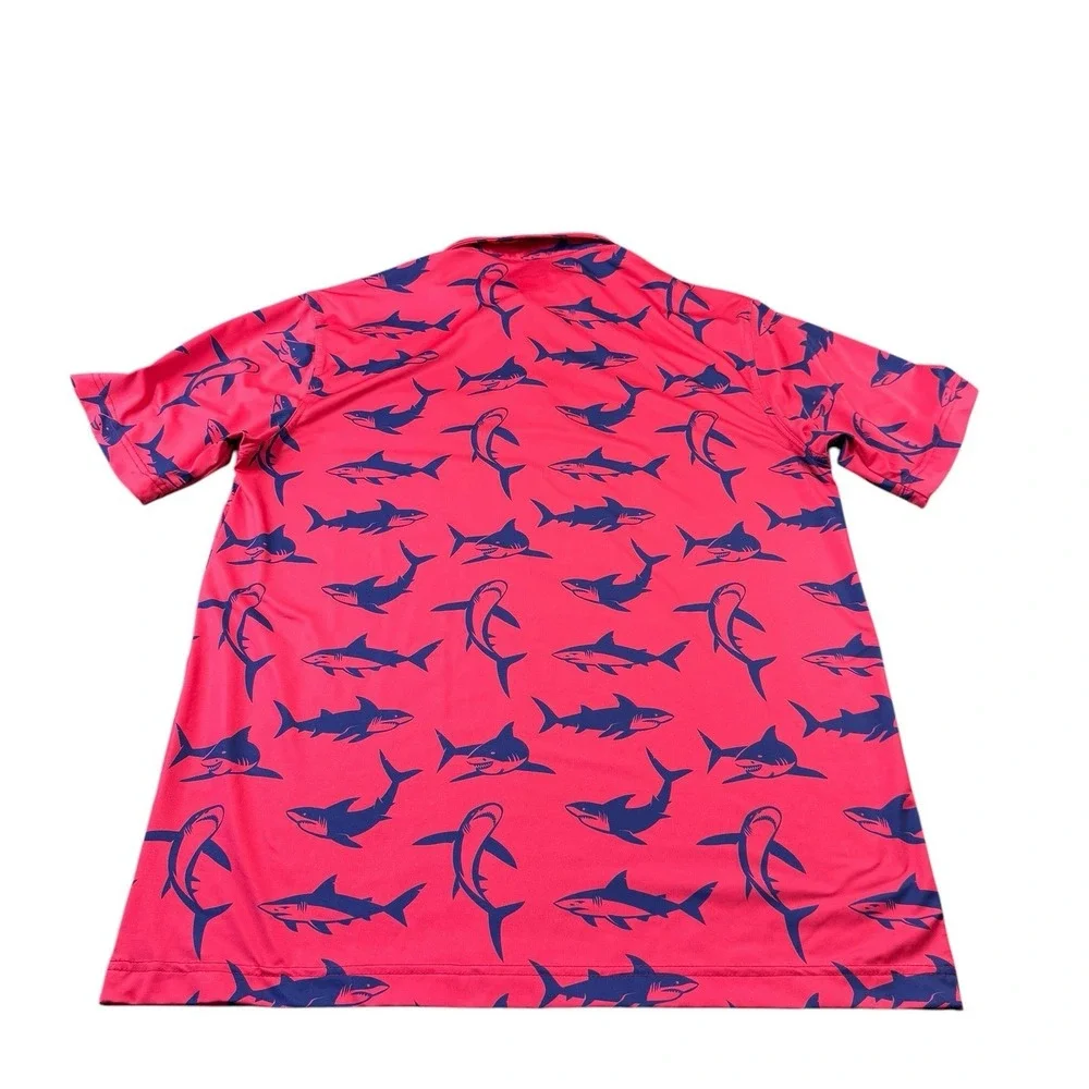 Waggle Red Blue Shark AOP Performance Golf Polo Size Large - Picture 3 of 5